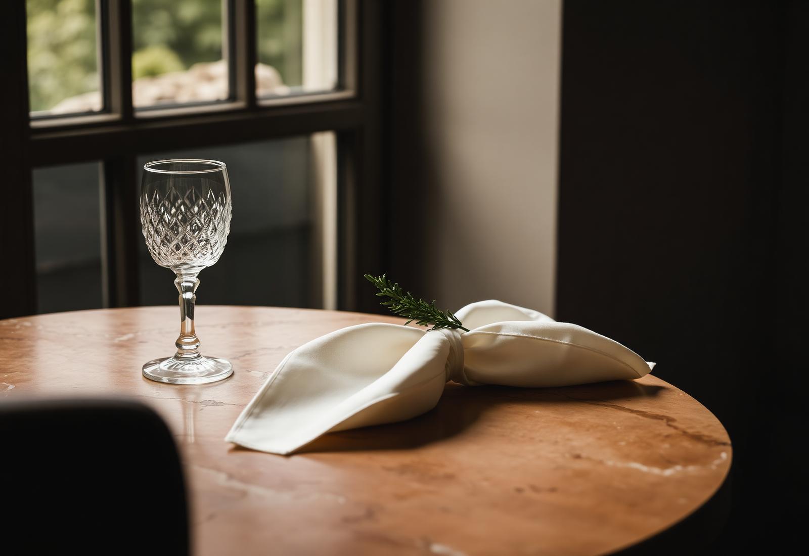 Elegant table setting with crystal glass and linen